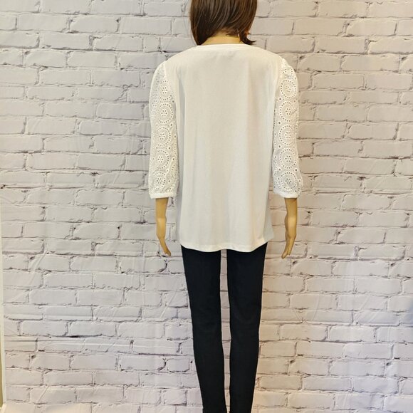 KARL LAGERFELD PARIS, White eyelet sleeve top - Picture 10 of 11